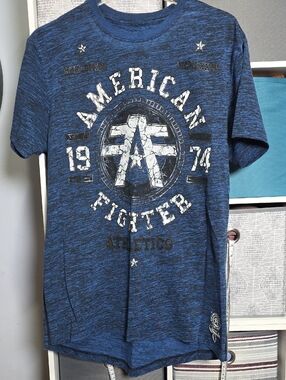 American Fighter Blue Heather Graphic Tee with White Print